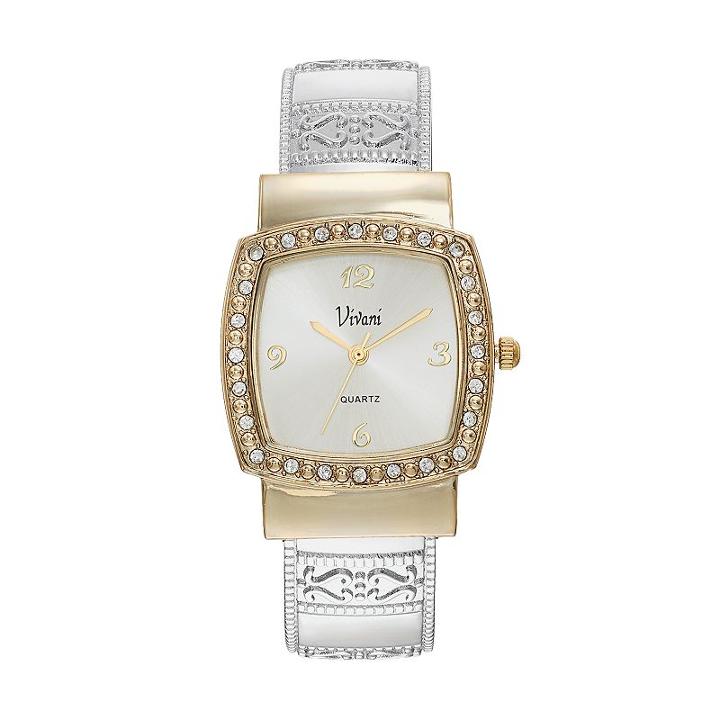 Vivani Women's Crystal Scroll Cuff Watch, Multicolor