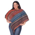 Plus Size White Mark Striped Fringe Poncho, Women's, Orange