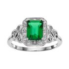Radiant Gem Sterling Silver Simulated Emerald Halo Ring, Women's, Size: 6, Green