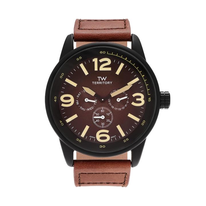 Territory Men's Leather Watch - Kh-tw-29572-brn-blk, Size: Xl, Brown