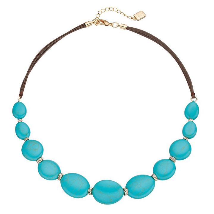 Chaps Graduated Stone Cord Necklace, Women's, Turq/aqua