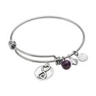 Love This Life Silver-plated And Stainless Steel Amethyst Bead And Heart Charm Sisters Bangle Bracelet, Women's, Purple