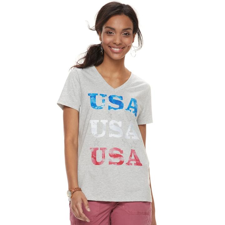 Women's Sonoma Goods For Life™ Essential Graphic V-neck Tee, Size: Medium, Light Grey