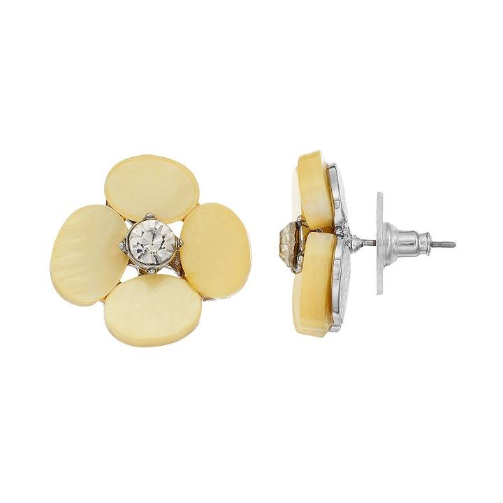Yellow Composite Shell Flower Nickel Free Stud Earrings, Women's