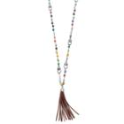 Mudd&reg; Long Beaded Owl Faux Suede Tassel Necklace, Women's, Multicolor