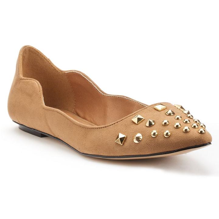 Chelsea & Zoe Ava Women's Studded Ballet Flats, Girl's, Size: 6, Brown Oth