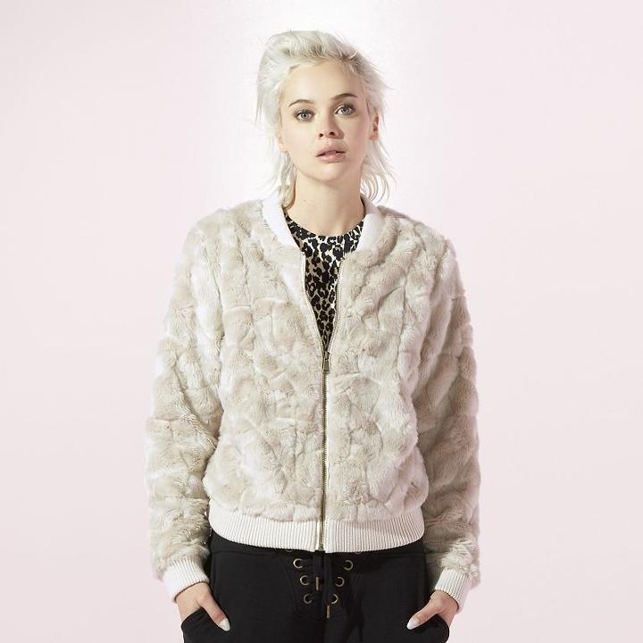 Women's Juicy Faux-fur Bomber Jacket, Size: Small, Natural