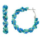 Blue Beaded Nickel Free Hoop Earrings, Women's, Multicolor