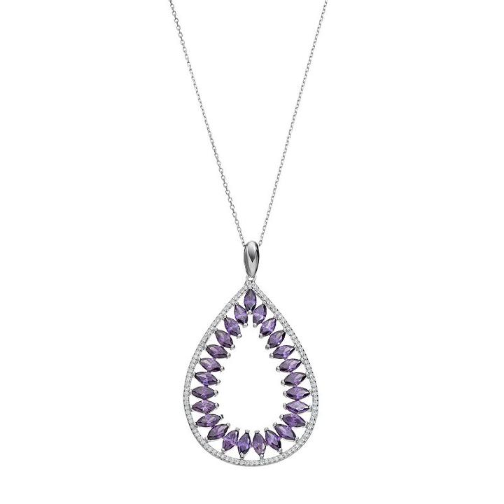 Sterling Silver Cubic Zirconia Teardrop Pendant Necklace, Women's, Size: 18, Purple