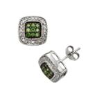 Sterling Silver 1/3-ct. T.w. Green And White Diamond Square Halo Stud Earrings, Women's