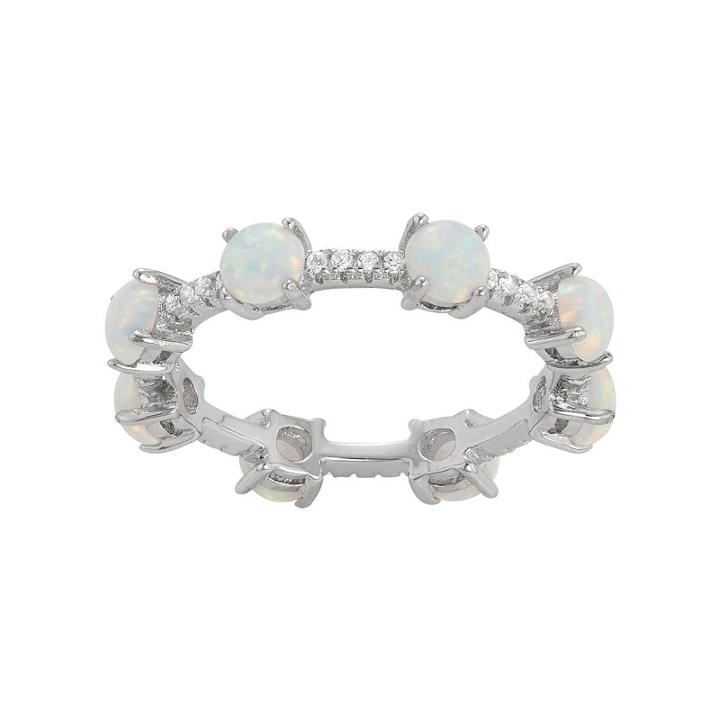 Sterling Silver Lab-created Opal & White Sapphire Eternity Ring, Women's, Size: 8
