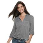 Women's Rock & Republic&reg; Tie-front Twill Shirt, Size: Large, Med Grey