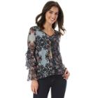 Juniors' Iz Byer California Necklace Ruffle Sleeve Top, Teens, Size: Medium, Lurex Multi Print