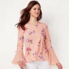 Women's Lc Lauren Conrad Flare Sleeve Chiffon Top, Size: Small, Lt Orange