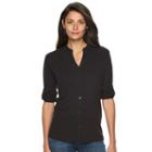 Women's Woolrich Silverwood Roll-tab Slubbed Shirt, Size: Xl, Black