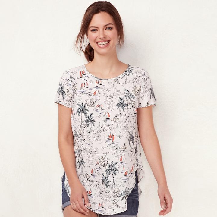 Women's Lc Lauren Conrad Print Tie-back Tee, Size: Small, White