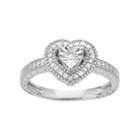 Sterling Silver 1/10 Carat T.w. Diamond Heart Halo Ring, Women's, Size: 8, White