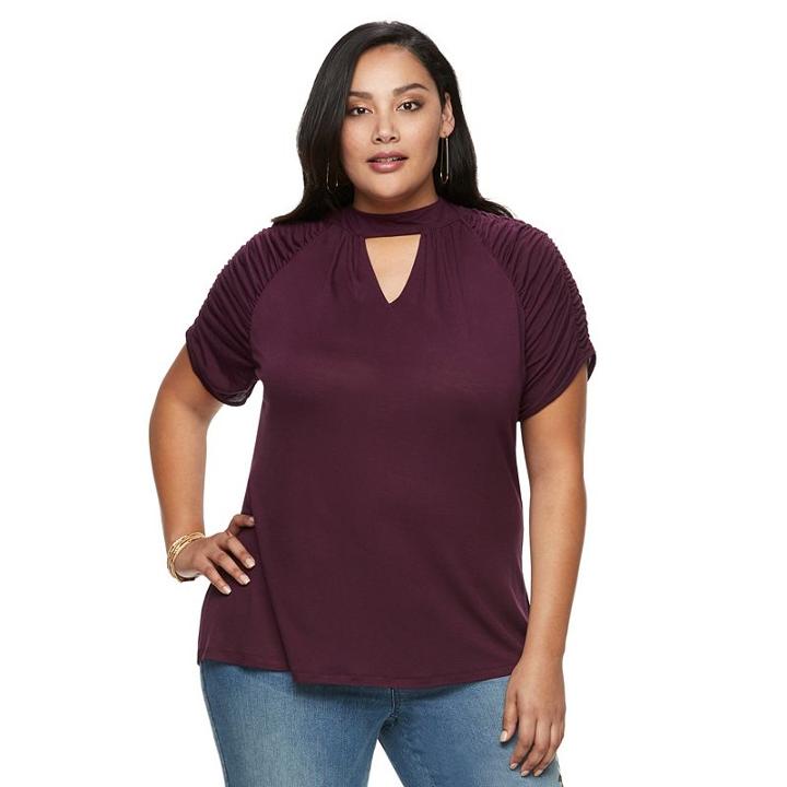 Plus Size Jennifer Lopez Keyhole Top, Women's, Size: 3xl, Drk Purple