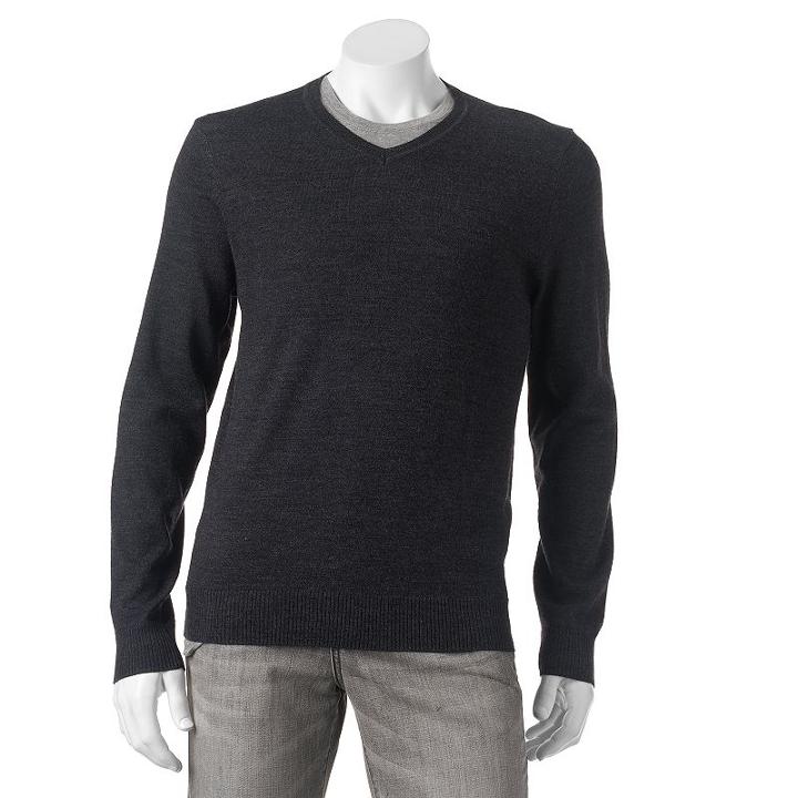 Big & Tall Apt. 9&reg; Modern-fit Merino V-neck Sweater, Men's, Size: 4xb, Dark Grey