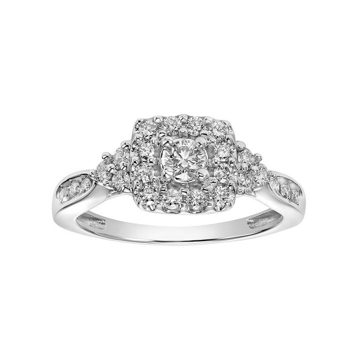 Cherish Always 10k White Gold 5/8 Carat T.w. Diamond Square Halo Engagement Ring, Women's