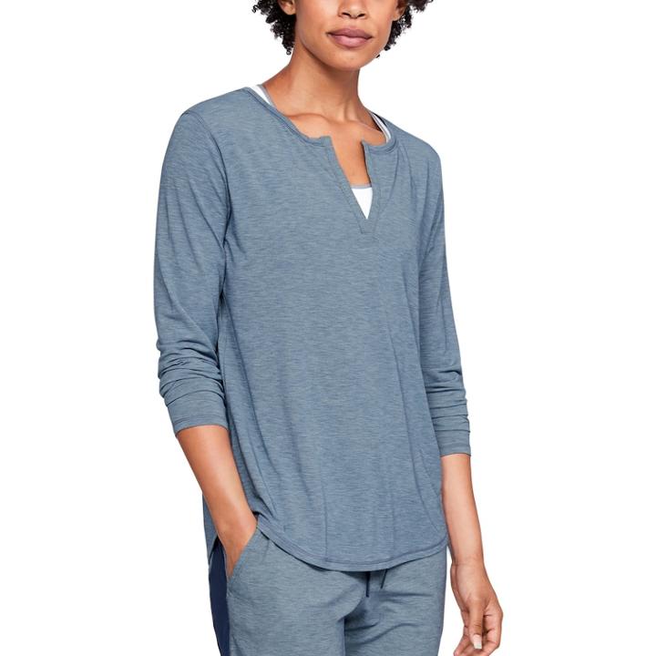 Women's Under Armour Athlete Recovery Sleepwear Long Sleeve Pajama Tee, Size: Large, Dark Blue