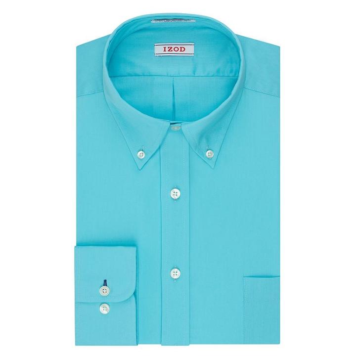 Men's Izod Solid Twill Regular-fit Button-down Collar Dress Shirt, Size: 17 36/37, Turquoise/blue (turq/aqua)