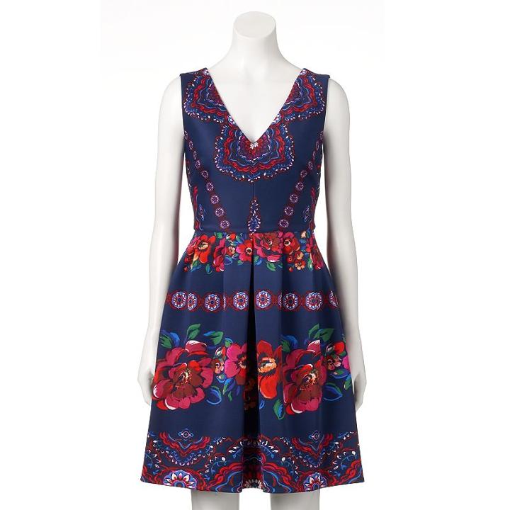Women's Chaya Pleated Floral Fit & Flare Dress, Size: 6, Blue (navy)