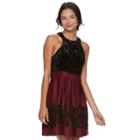 Juniors' Trixxi Floral Velvet Skater Dress, Teens, Size: Small, Med Red