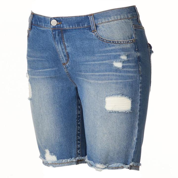 Juniors' Plus Size Mudd&reg; Ripped & Frayed Jean Bermuda Shorts, Girl's, Size: 20 W, Dark Blue