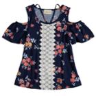 Girls 7-16 Rewind Crochet Front Cold Shoulder Top, Size: Medium, Blue