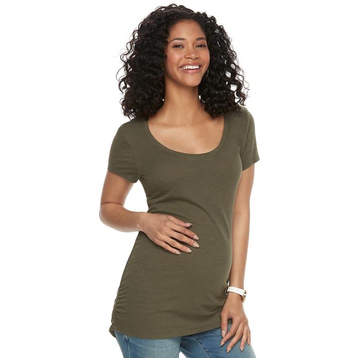 Maternity A:glow Ruched Scoopneck Tee, Women's, Size: L-mat, Green