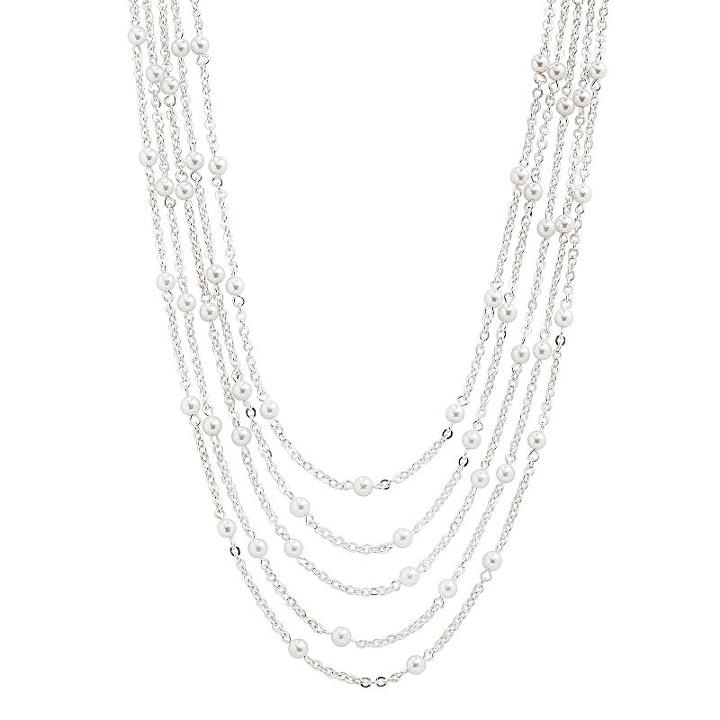1928 Silver Tone Simulated Pearl Multistrand Station Necklace, Women's, Size: 16, White