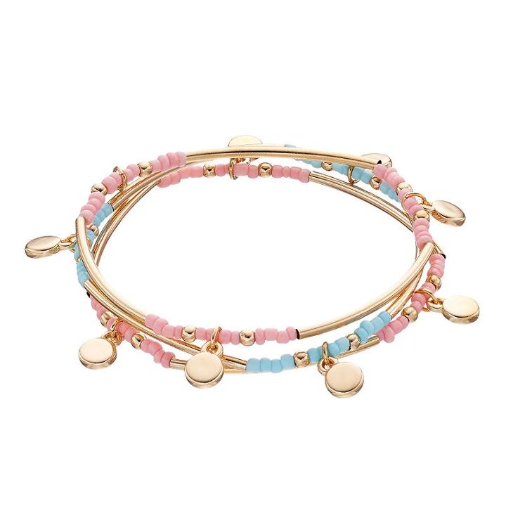 Lc Lauren Conrad Seed Bead Shaky Disc Stretch Bracelet Set, Women's, Pink