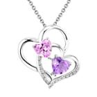 Two Hearts Forever One Sterling Silver Amethyst, Lab-created Pink Sapphire And Diamond Accent Double Heart Pendant, Women's, Size: 18, Purple