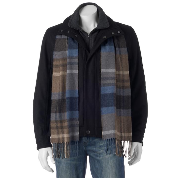 Big & Tall Towne Wool-blend Hipster Jacket With Plaid Scarf, Men's, Size: 3x Big, Grey (charcoal)