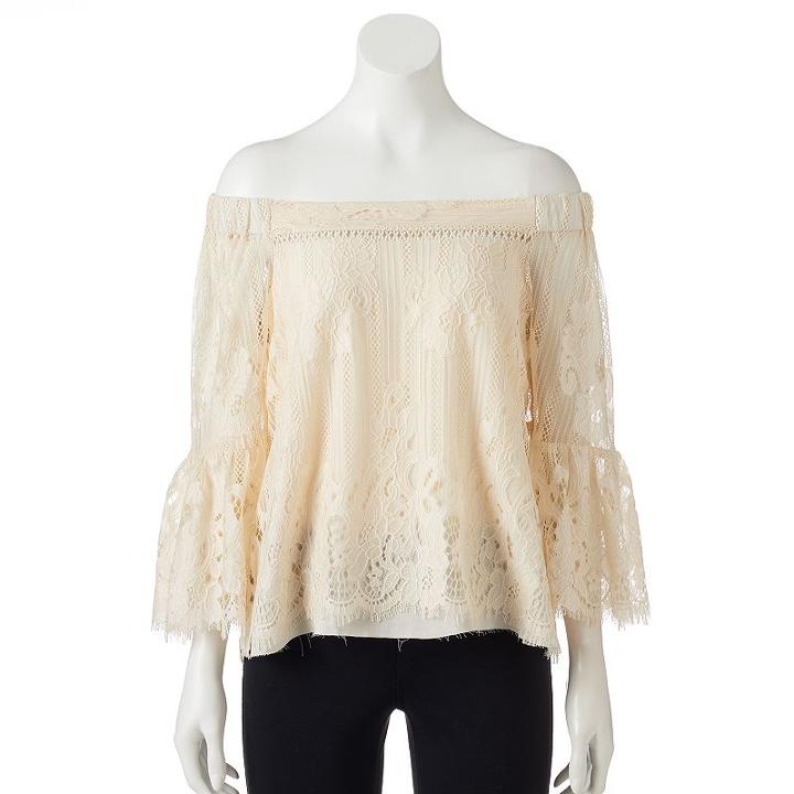 Juniors' Hint Of Mint Off-the-shoulder Lace Top, Girl's, Size: Xs, Beige Oth
