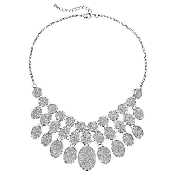 Glitter Oval Statement Necklace, Women's, Silver