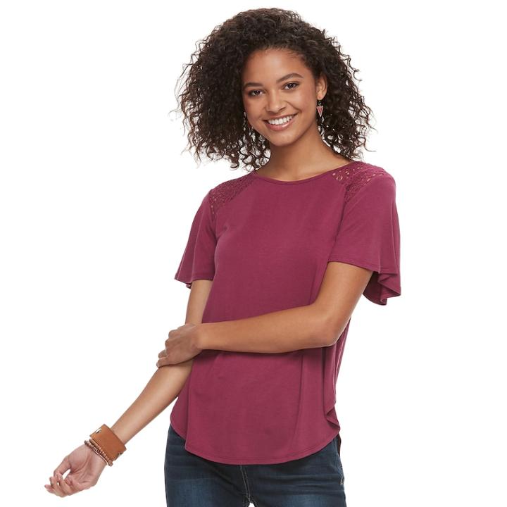 Juniors' Rewind Crochet Shoulder Tee, Teens, Size: Xs, Med Red
