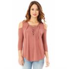 Juniors' Iz Byer Lace-up Cold Shoulder Top, Size: Large, Light Pink