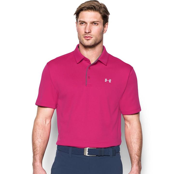 Men's Under Armour Tech Polo, Size: Medium, Dark Pink