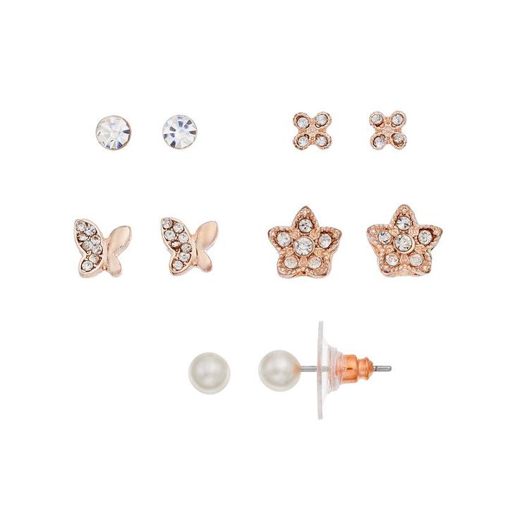 Lc Lauren Conrad Butterfly & Flower Nickel Free Stud Earring Set, Women's, Med Pink