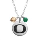 Fiora Crystal Sterling Silver Oregon Ducks Team Logo & Heart Pendant Necklace, Women's, Size: 16, Green
