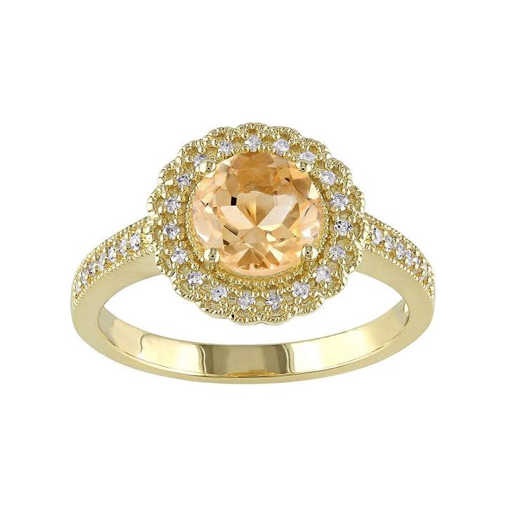 Sterling Silver Citrine & 1/8 Carat T.w. Diamond Halo Ring, Women's, Size: 5, Yellow