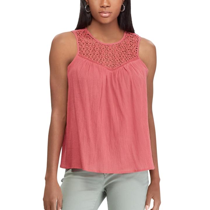 Women's Chaps Lace Yoke Swing Tank, Size: Xl, Pink