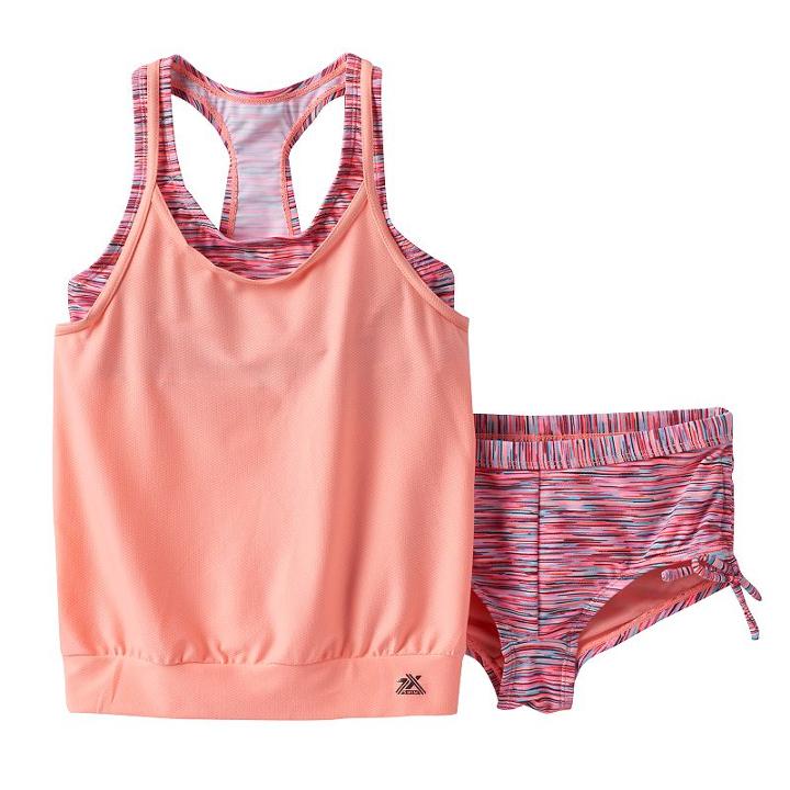 Girls 7-16 Zeroxposur Blouson Mock-layer Swimsuit Set, Girl's, Size: 16, Orange Oth
