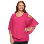 Plus Size Ab Studio Pleated Cold-shoulder Popover Top, Women's, Size: 2xl, Brt Pink