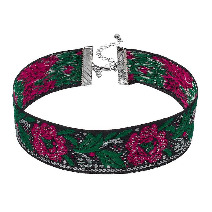 Pink Flower Embroidered Choker Necklace, Women's, Multicolor