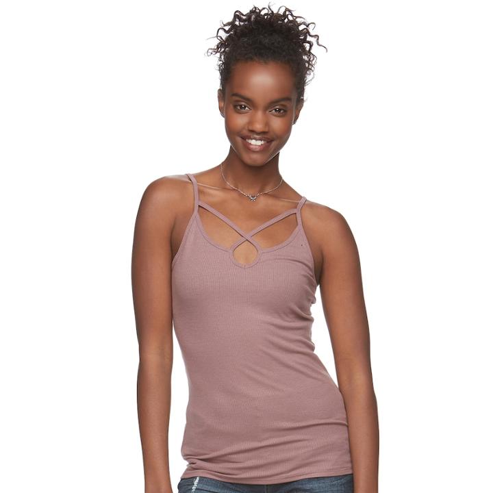 Juniors' Mudd&reg; Ribbed Cross Front Tank, Teens, Size: Xl, Beig/green (beig/khaki)