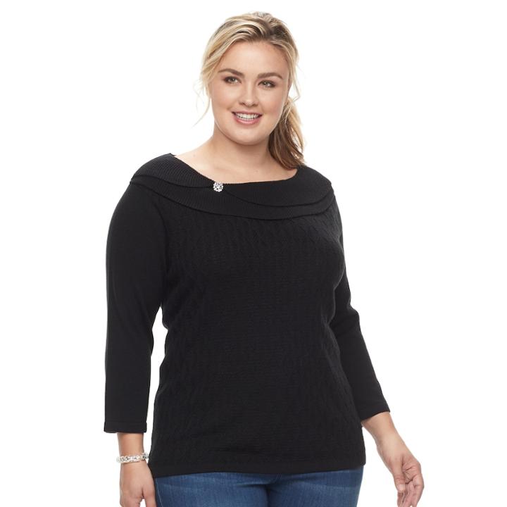 Plus Size Napa Valley Textured Sweater, Women's, Size: 1xl, Black