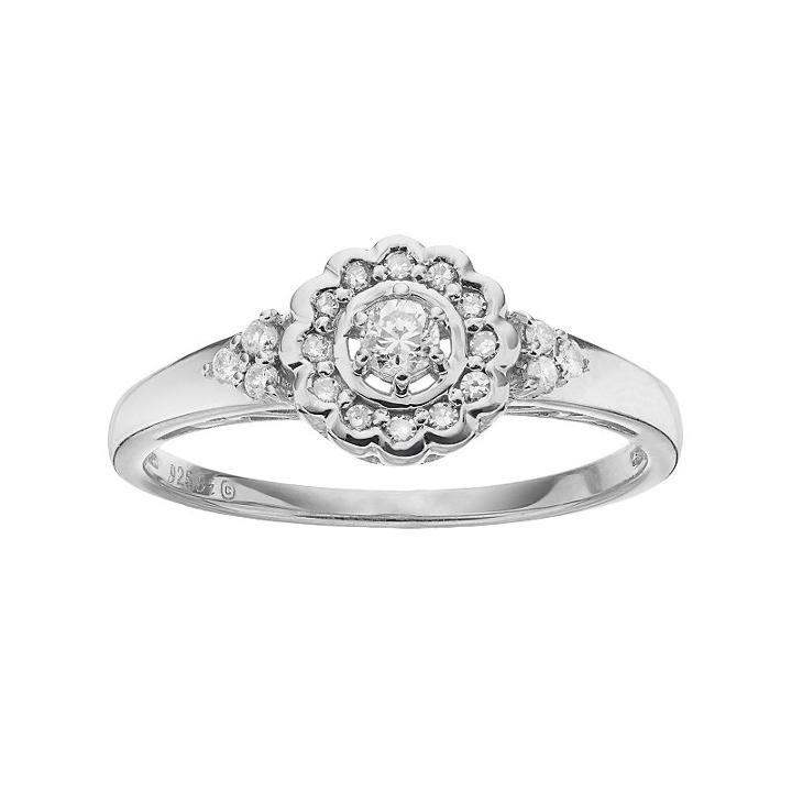 Sterling Silver 1/5 Carat T.w. Diamond Flower Promise Ring, Women's, Size: 7, White